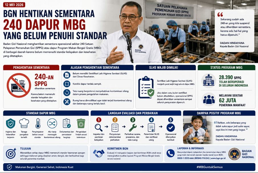 BGN Hentikan Sementara 240 Dapur MBG yang Belum Penuhi Standar