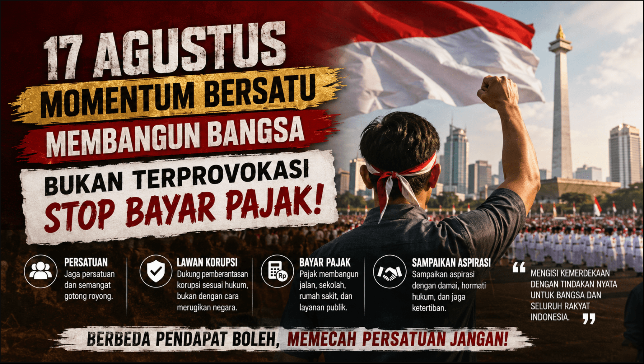 17 Agustus Momentum Bersatu Membangun Bangsa, Bukan Terprovokasi Stop Bayar Pajak