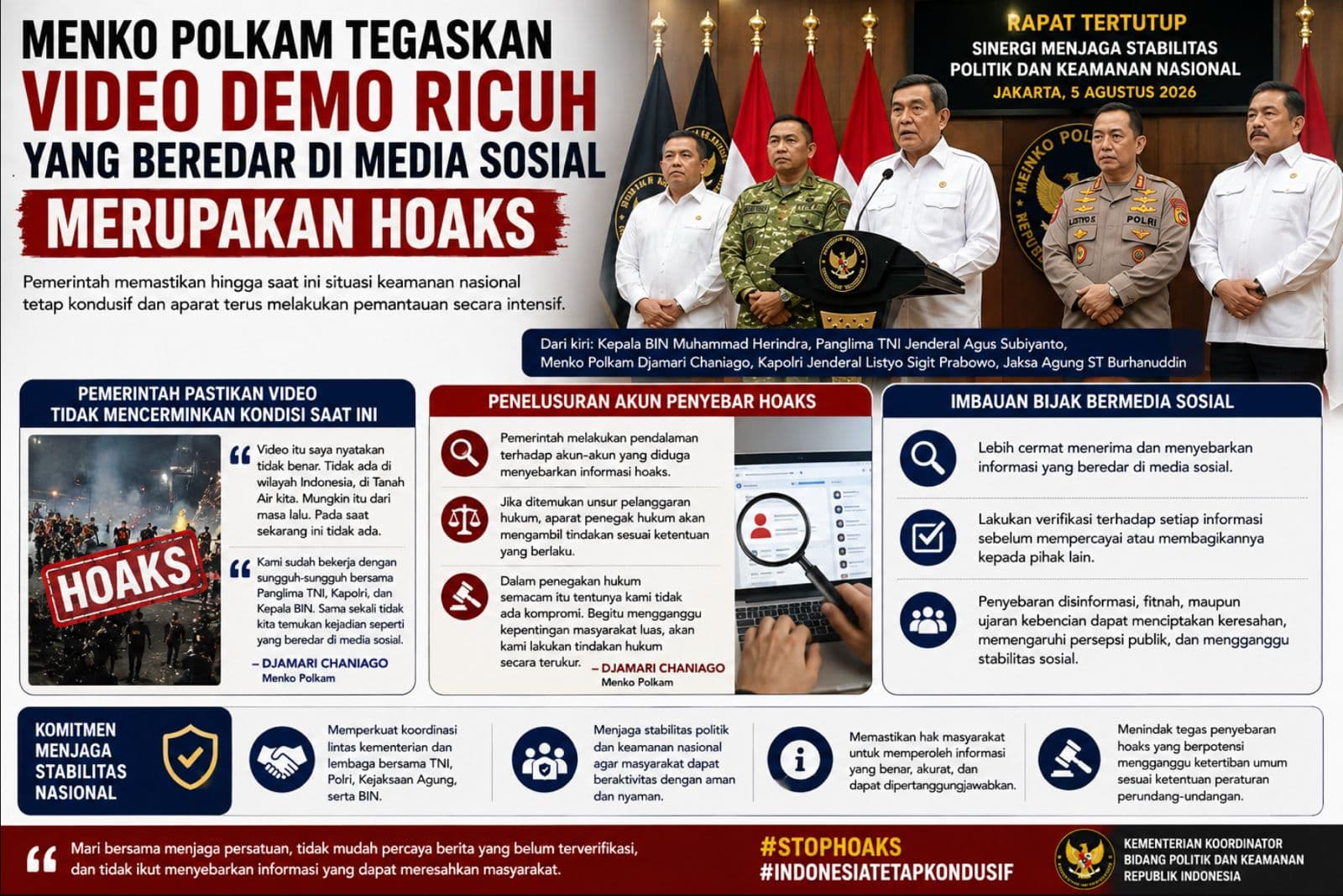 Menko Polkam Tegaskan Video Demo Ricuh yang Beredar di Media Sosial Merupakan Hoaks