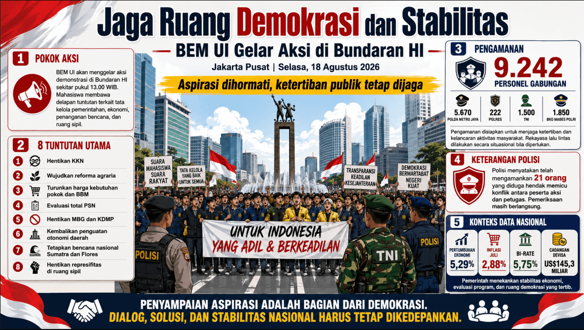 Jaga Ruang Demokrasi dan Stabilitas saat BEM UI Gelar Aksi di Bundaran HI