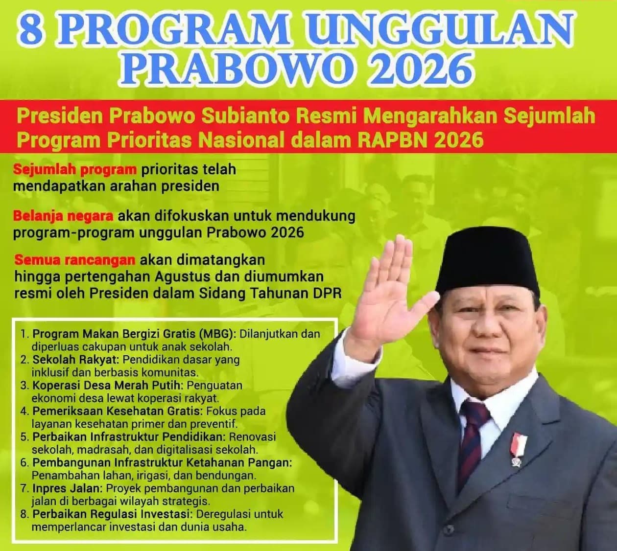 Delapan Program Unggulan RAPBN 2026: Blueprint Indonesia Maju yang Memberi Harapan