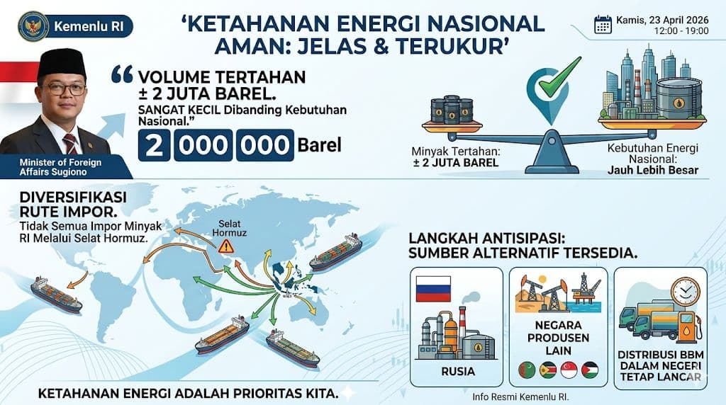 Menlu Sugiono: Pasokan BBM Nasional Tetap Aman Meski Dua Kapal Tertahan di Selat Hormuz