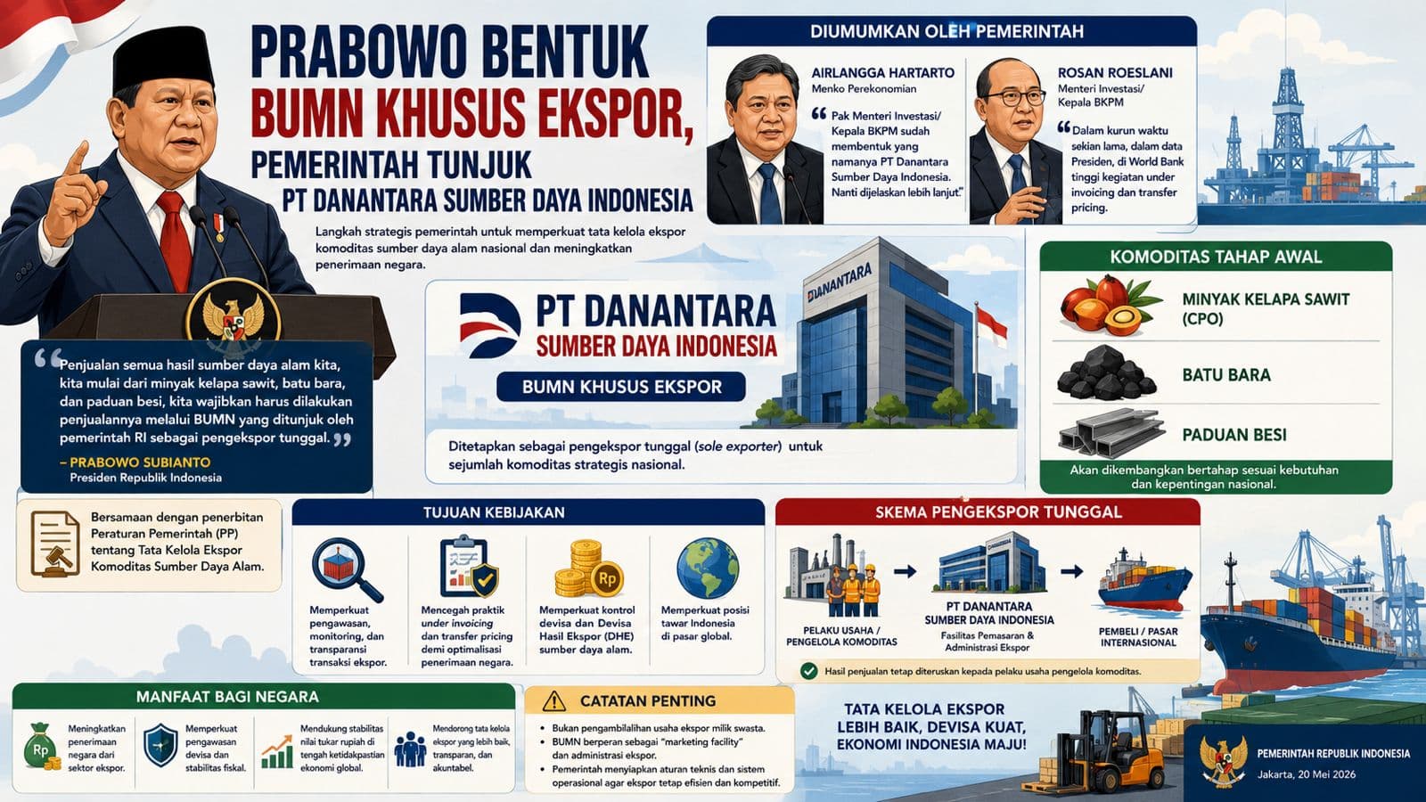 Prabowo Bentuk BUMN Khusus Ekspor, Pemerintah Tunjuk PT Danantara Sumber Daya Indonesia