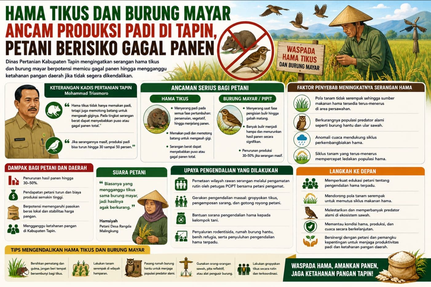 Pemkab Tapin Himbau Petani Hama Tikus dan Burung Mayar Ancam Produksi Padi