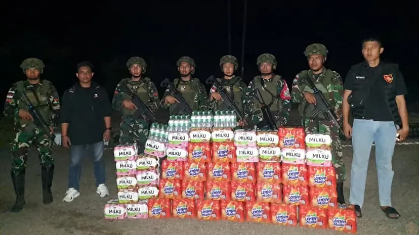Satgas Yonarmed 12 Kostrad Gagalkan Penyelundupan 50 Krat Minuman Berpemanis di Perbatasan RI–RDTL