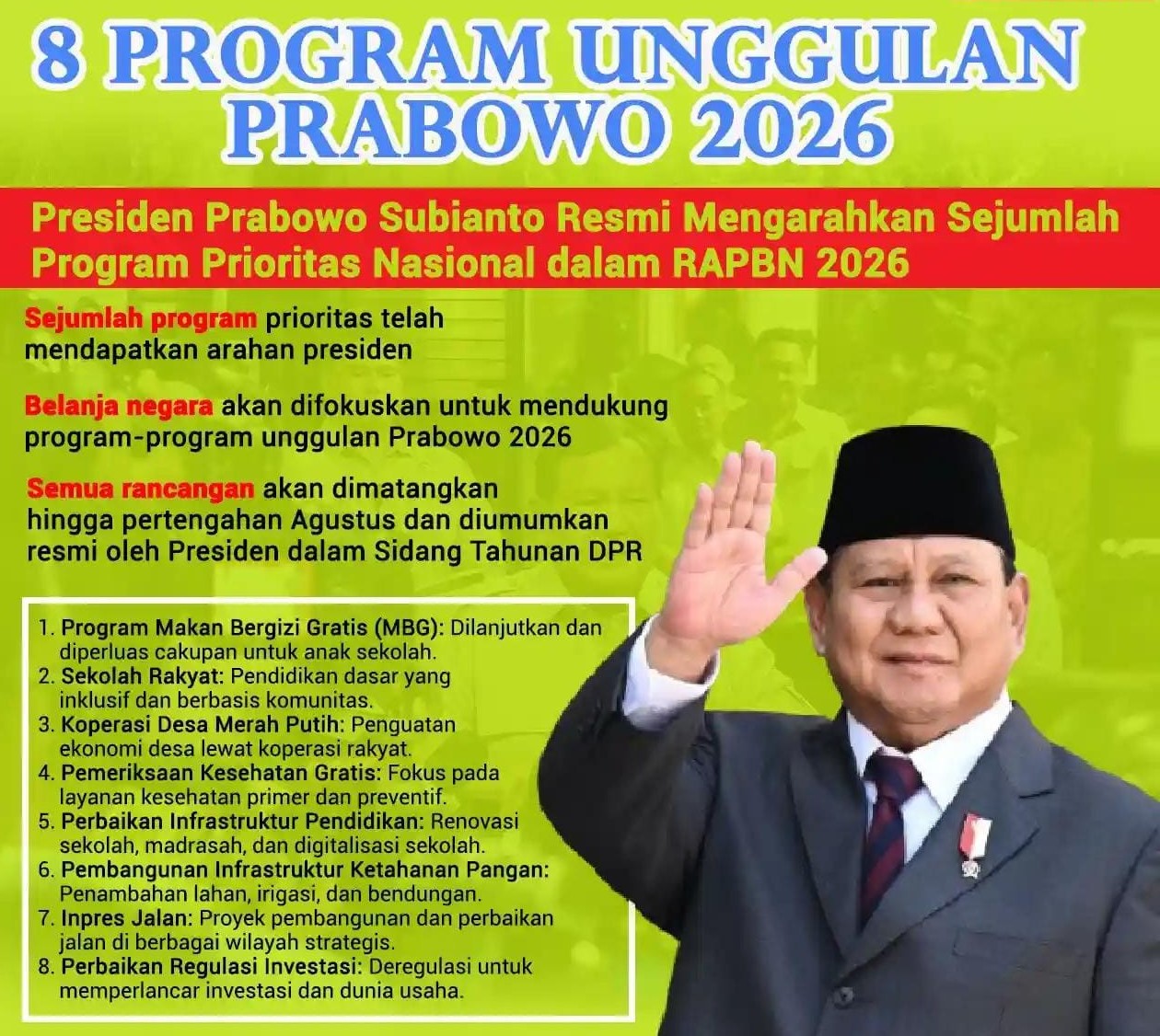 Delapan Program Unggulan RAPBN 2026: Blueprint Indonesia Maju yang Memberi Harapan